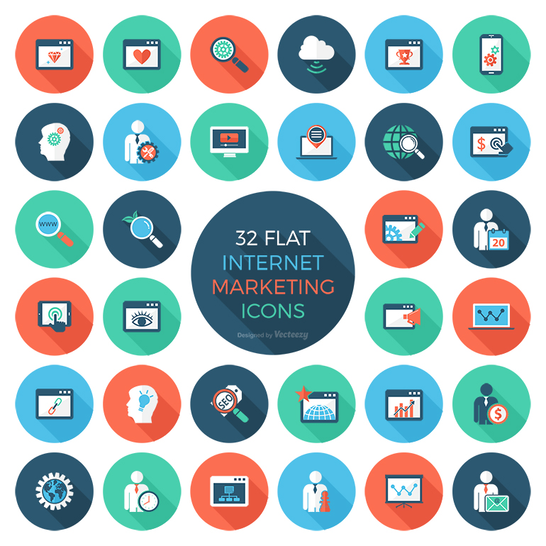 Free Icon Set - 32 Flat Internet Marketing Icons 1