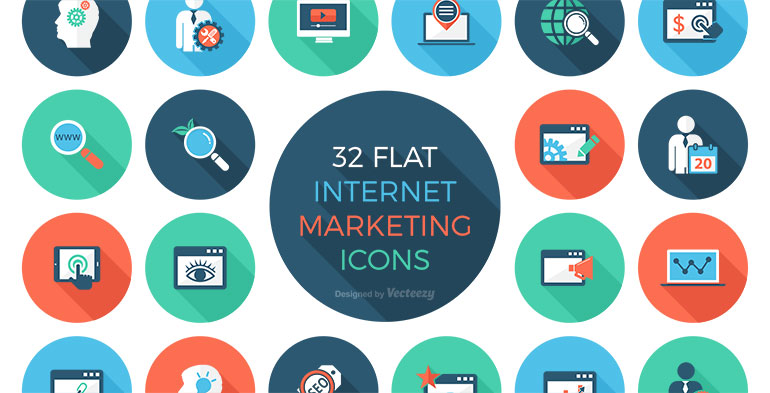 Free Icon Set - 32 Flat Internet Marketing Icons