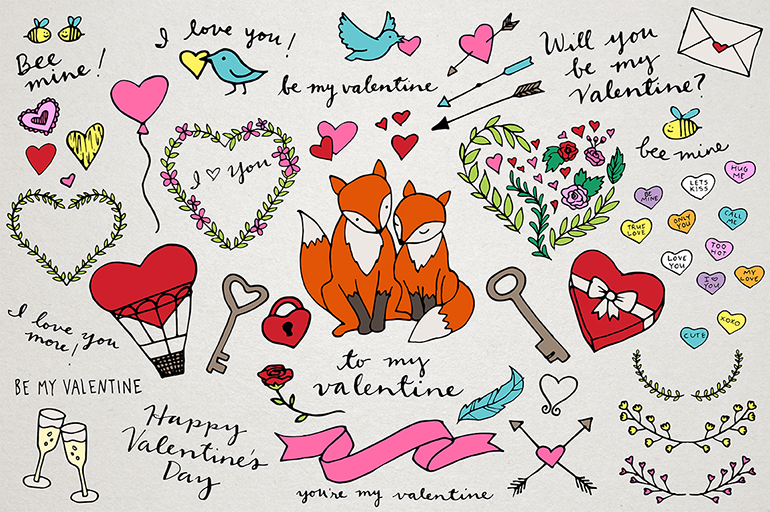 Valentine's Day hand drawn illustrations